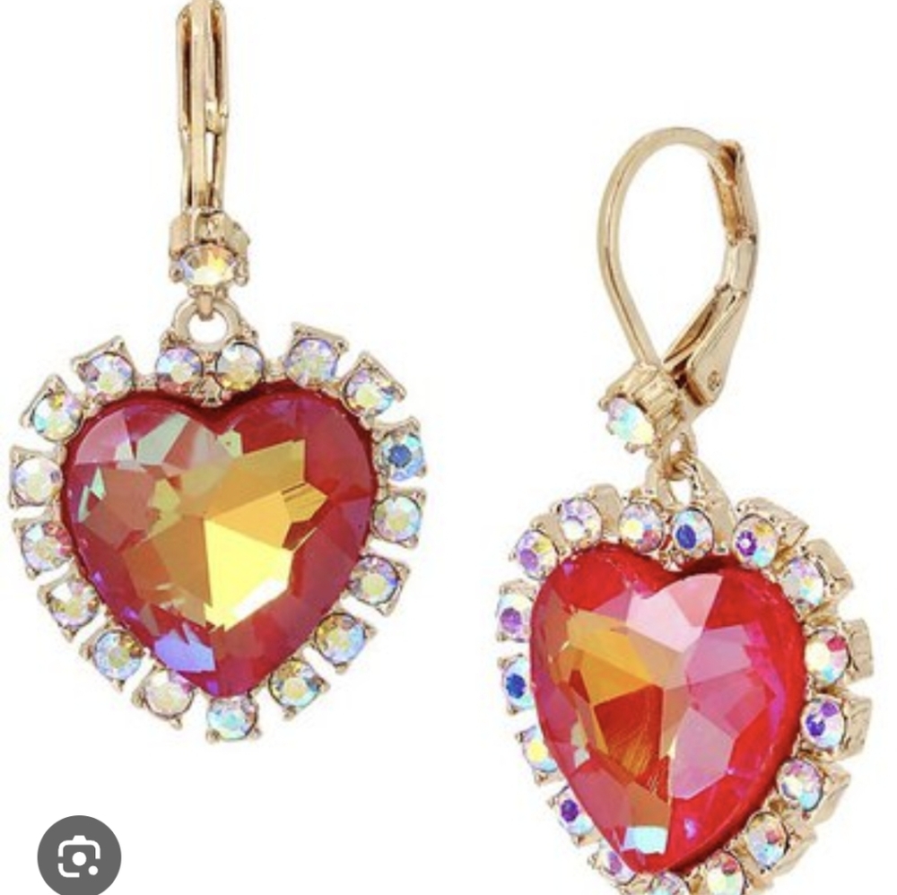 ❇️Betsey Johnson Neon Pink Rhinestone Heart Drop Earring Set NWT/NIB